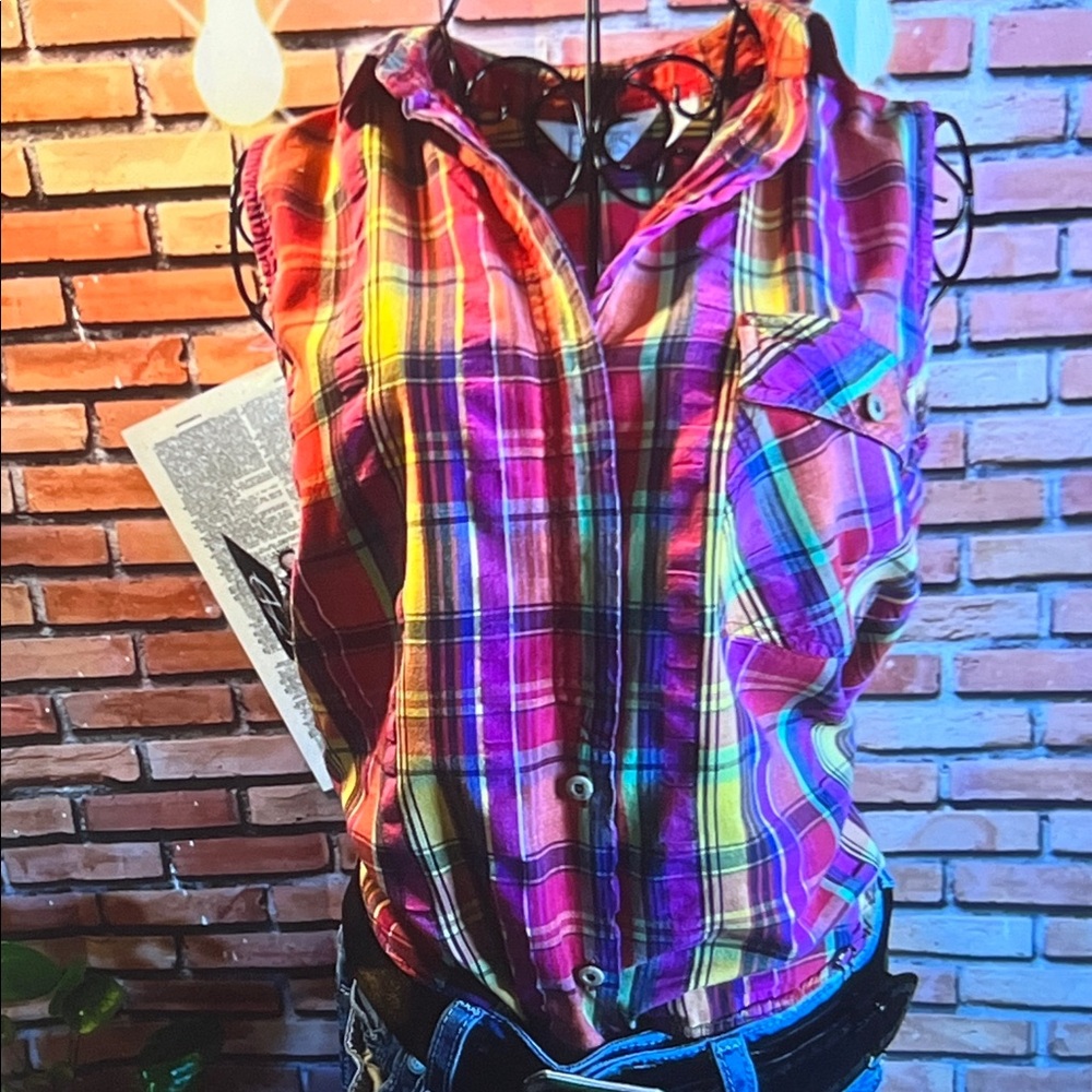 👚 Honors Apparel – Madras Plaid Sleeveless Shirt – Sz Medium / H